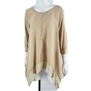 Umgee Tunic Top NEW Lagenlook Trapeze Beige Gold Small